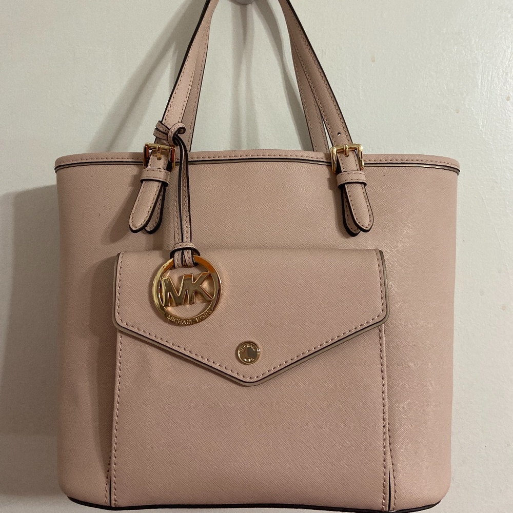 Michael Kors pink saffiano leather tote purse